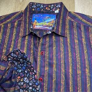 Robert Graham Men’s L Classic Fit Multicolor Floral Flip Cuff Long Sleeve Shirt